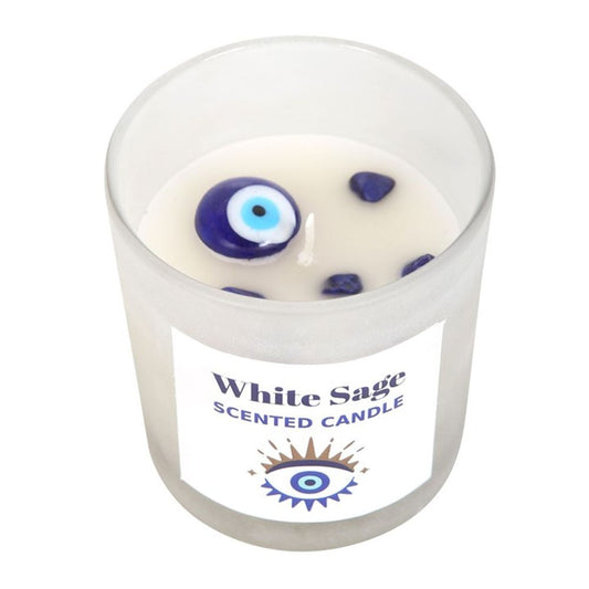 All Seeing Eye White Sage Crystal Chip Protection Candle